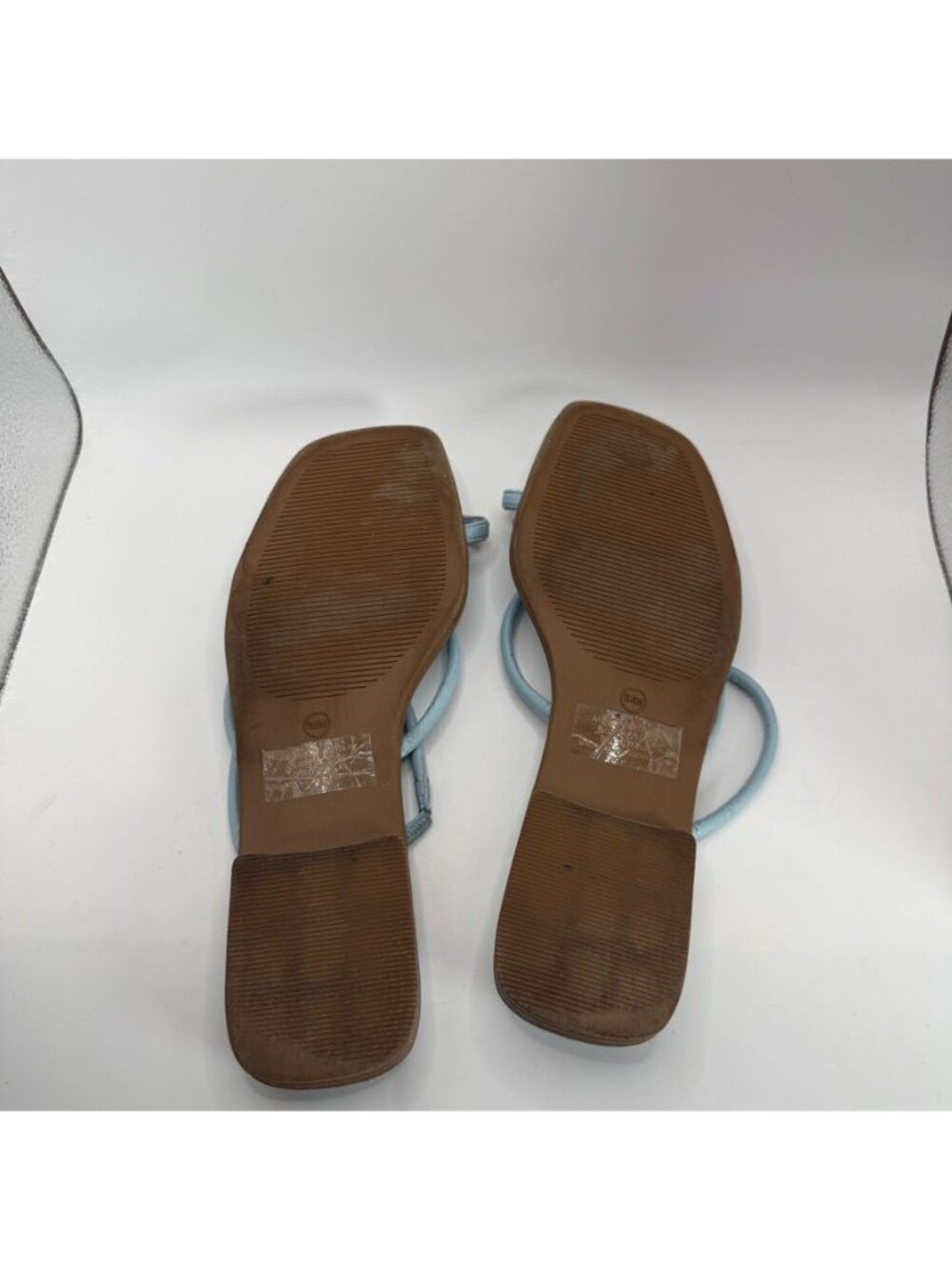 Steve Madden Light Blue Strappy Sandals With Gold Accent Square Toe Size 8.5M Pr - Picture 5 of 7